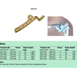 Clavicle Hook Plate 3.5 right 8 left in Titanium (20 ITEMS PER LOT)