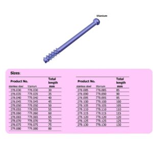 Cannulated Bone Screw 7.0mm, thread length 16mm in Titanium, (100 ITEMS PER LOT)