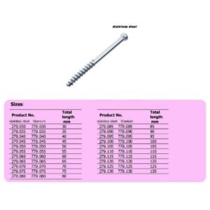 Cannulated Bone Screw 7.0 mm, thread length 32 mm in Stainless steel, (100 ITEMS PER LOT)