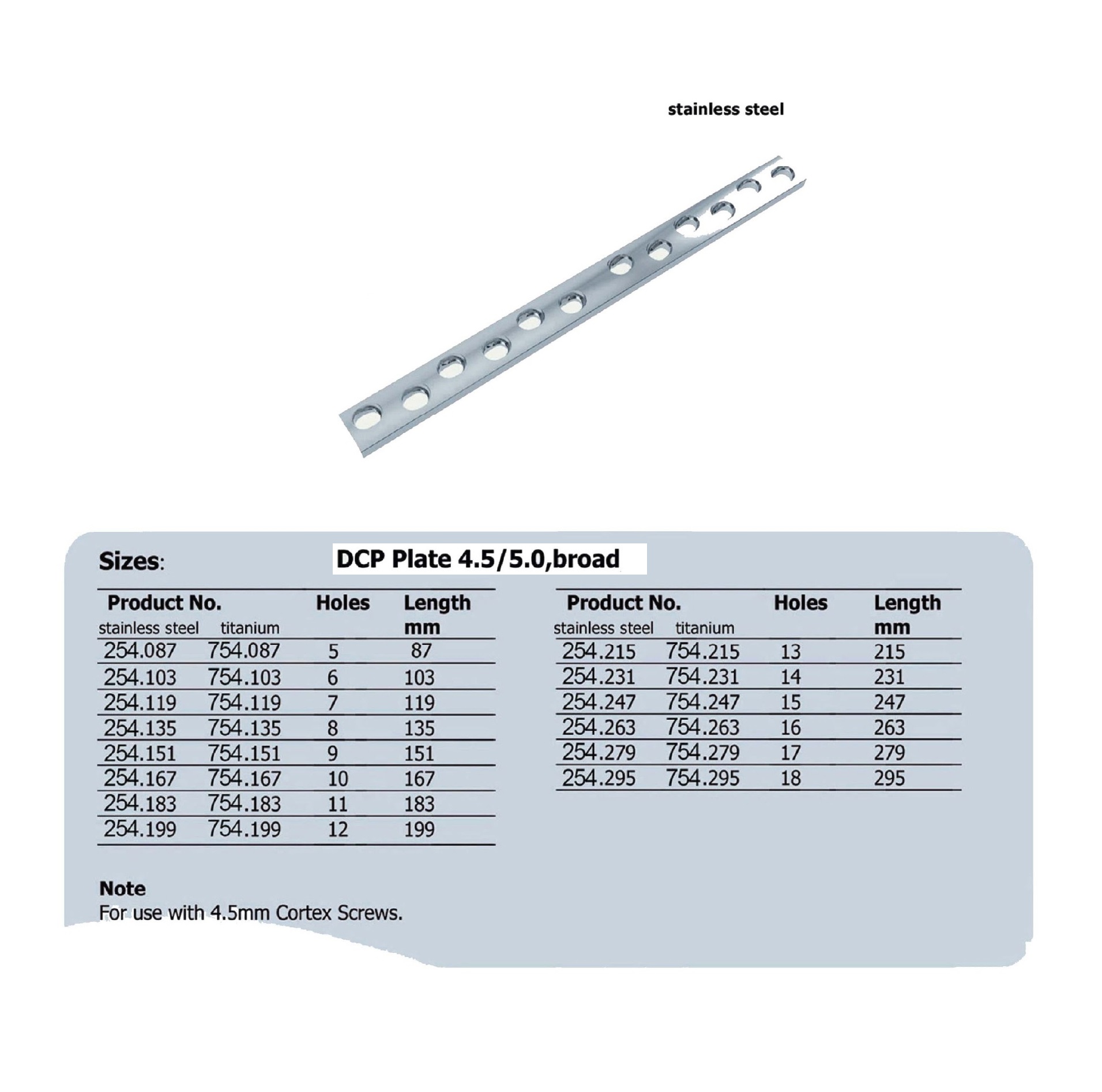 DCP Plate 4.5/5.0,broad in Stainless steel, (20 ITEMS PER LOT)