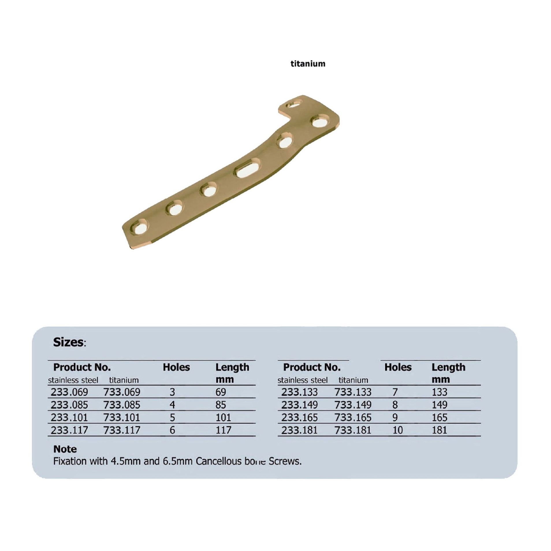 L-Buttress Plate 4.5/5.0, right leg in Titanium, (20 ITEMS PER LOT)