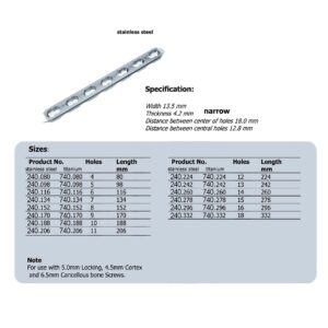 LCP Plate 4.5/5.0, narrow in Stainless steel, (20 ITEMS PER LOT)