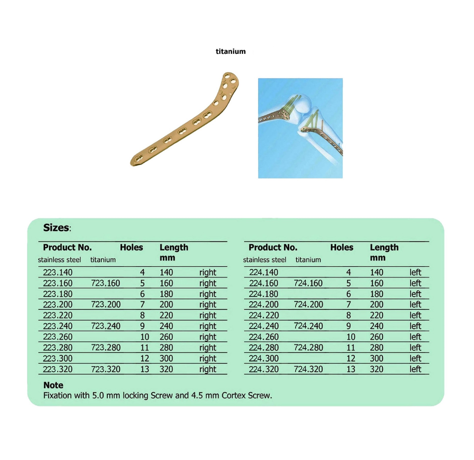 LCP Proximal Lateral Tibia Plate(LCP PL T) right & left leg in Titanium (20 ITEMS PER LOT)