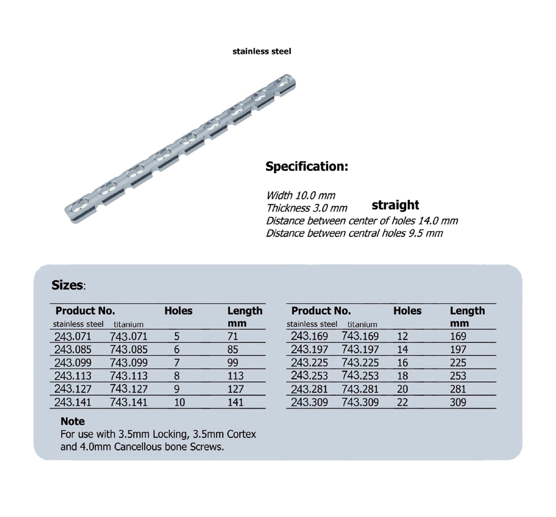 LCP Reconstruction Plate 3.5, straight in Stainless steel, (20 ITEMS PER LOT)