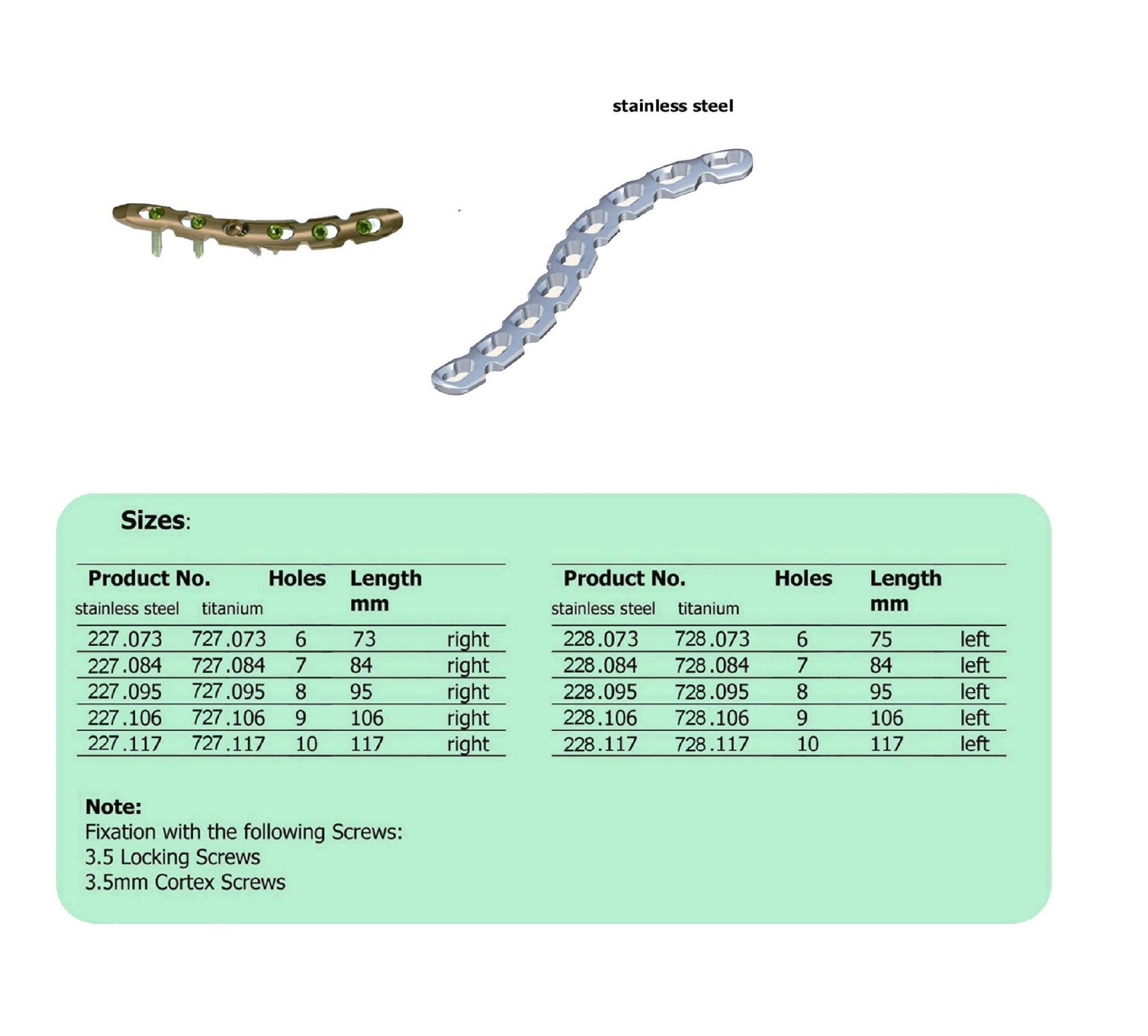 LCP Superior Anterior Clavicle Plate 3.5 right & left in Stainless steel, (20 ITEMS PER LOT)