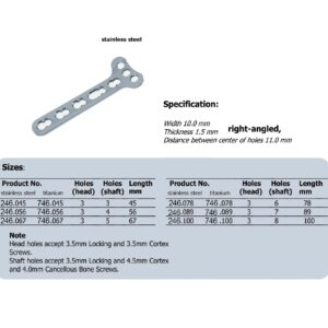 LCP T -Plate 3.5, right-angled 3, Holes Head in Stainless steel, (20 ITEMS PER LOT)