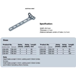 LCP T-Plate 3.5, right-angled, 4 Holes Head in Stainless steel, (20 ITEMS PER LOT)