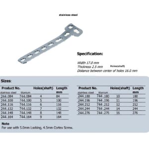 LCP T-Plate 4.5/5.0 Holes(shaft) in Stainless steel, (20 ITEMS PER LOT)