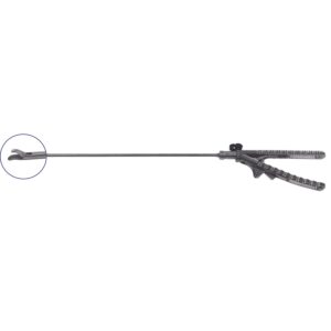 MÜNCHEN STEEL® Laparoscopic Needle Holder Axial Handle, Jaw Curves Left