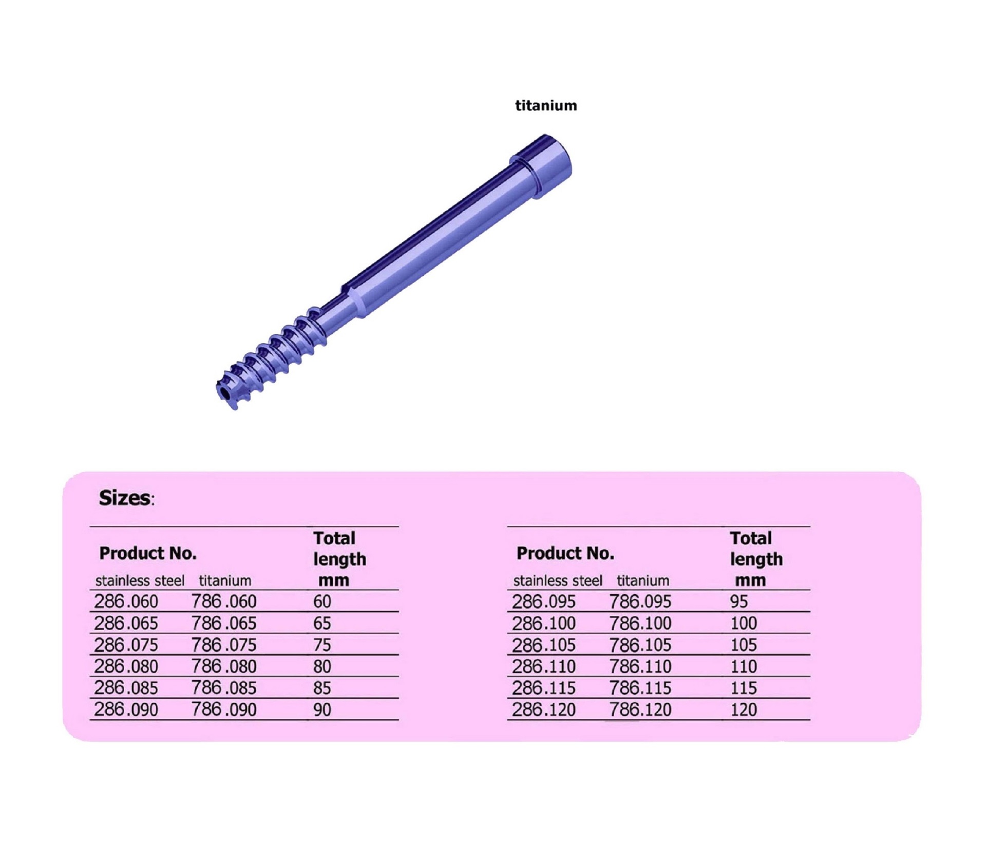 Locking Bolt Screw 6.3 mm (P.F.N) in Titanium (100 ITEMS PER LOT)