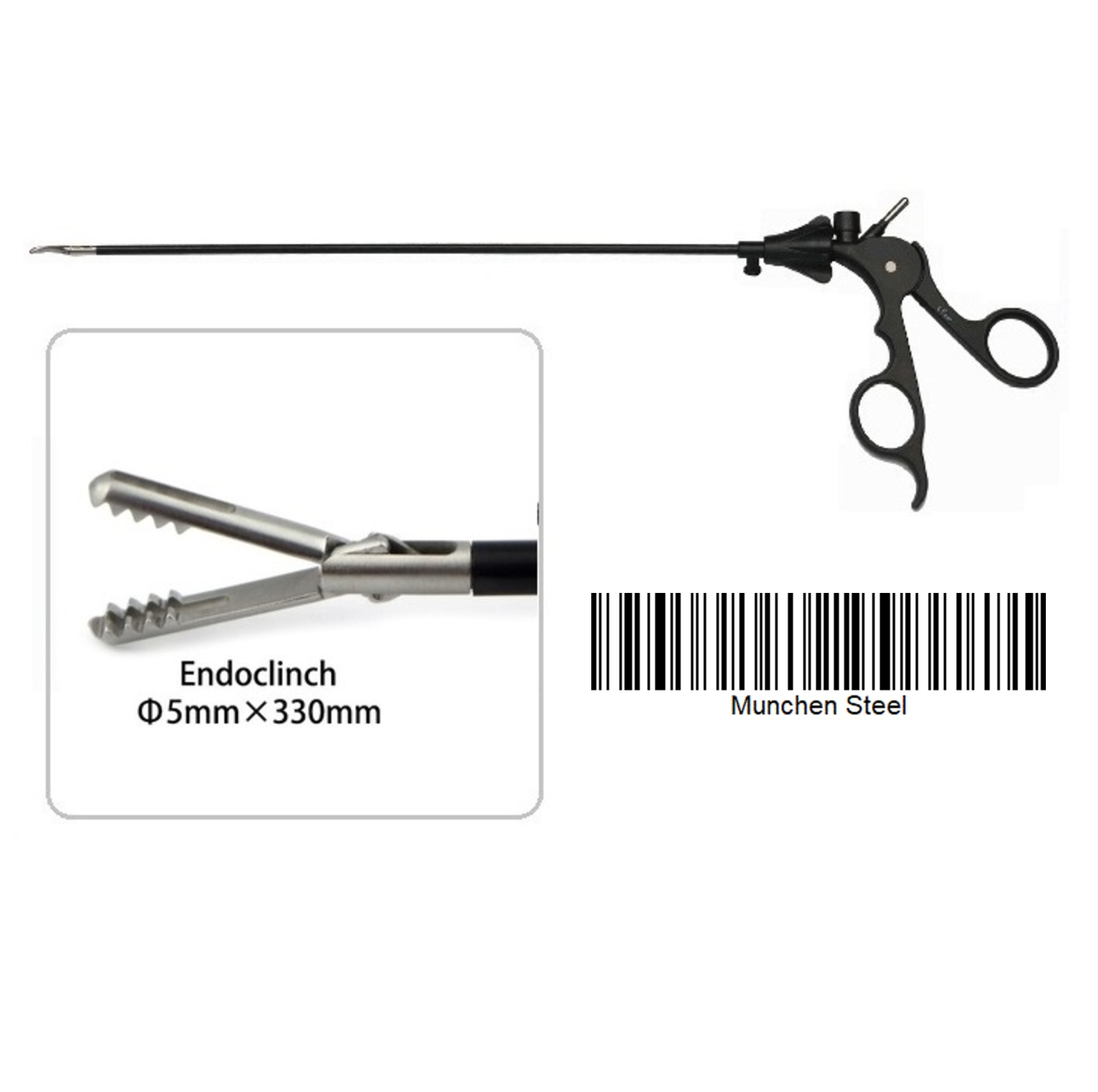 MÜNCHEN STEEL® Laparoscopy ENDOCLINCH ATRAUMATIC GRASPING FORCEPS, REUSABLE