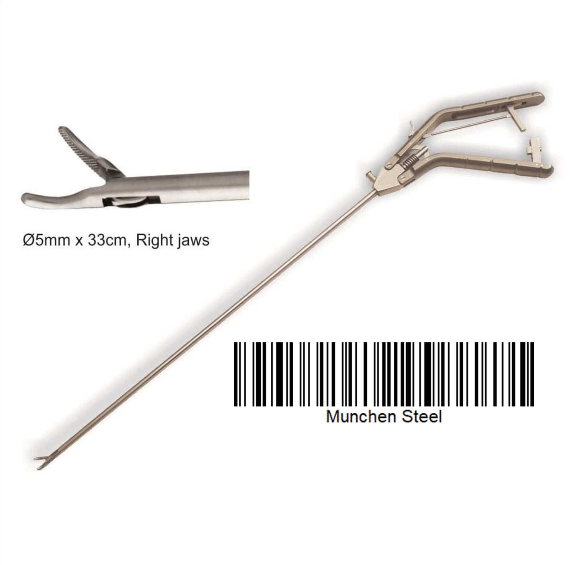 MÜNCHEN STEEL®LAPAROSCOPIC NEEDLE HOLDER (LEFT CURVED) PISTOL GRIP