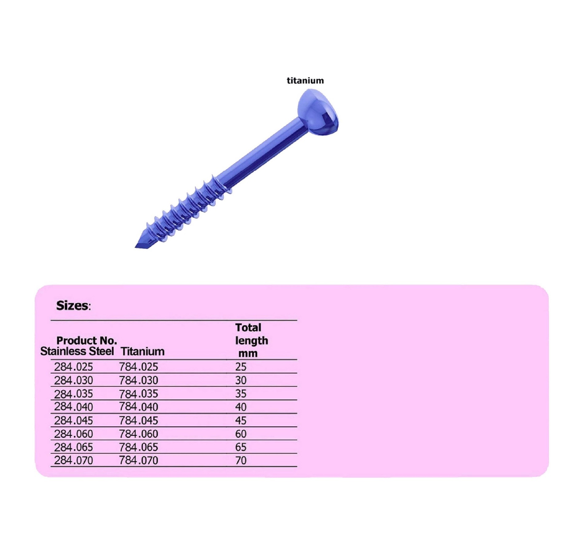 Malleollar Screws 4.5 mm in Titanium (100 ITEMS PER LOT)