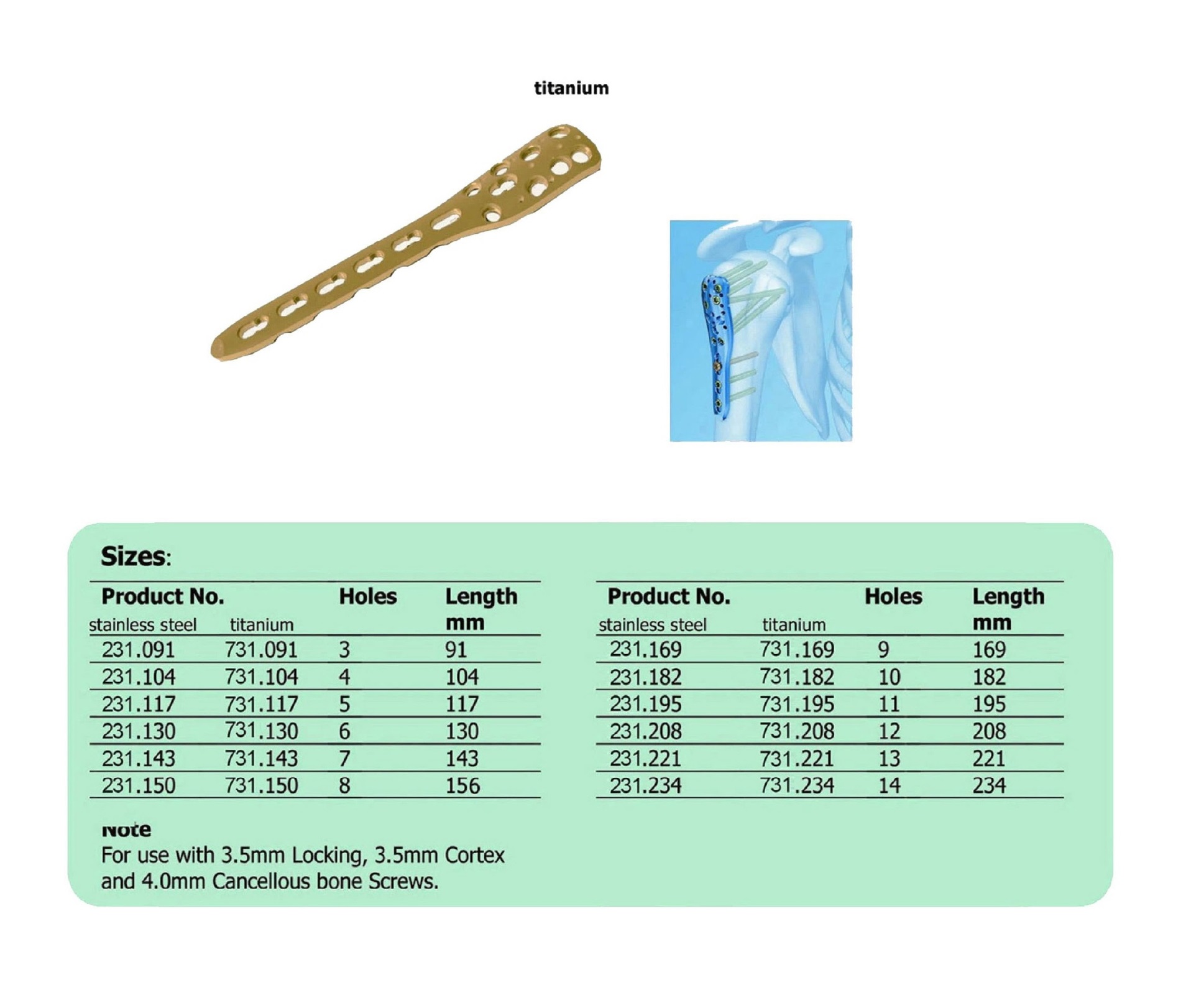 PHILOS - Proximal Humeral Plate 3.S in Titanium (20 ITEMS PER LOT)