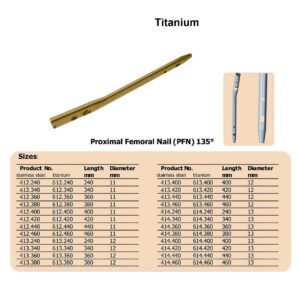 Proximal Femoral Nail (PFN) 135º in Titanium (10 Items Per Lot)