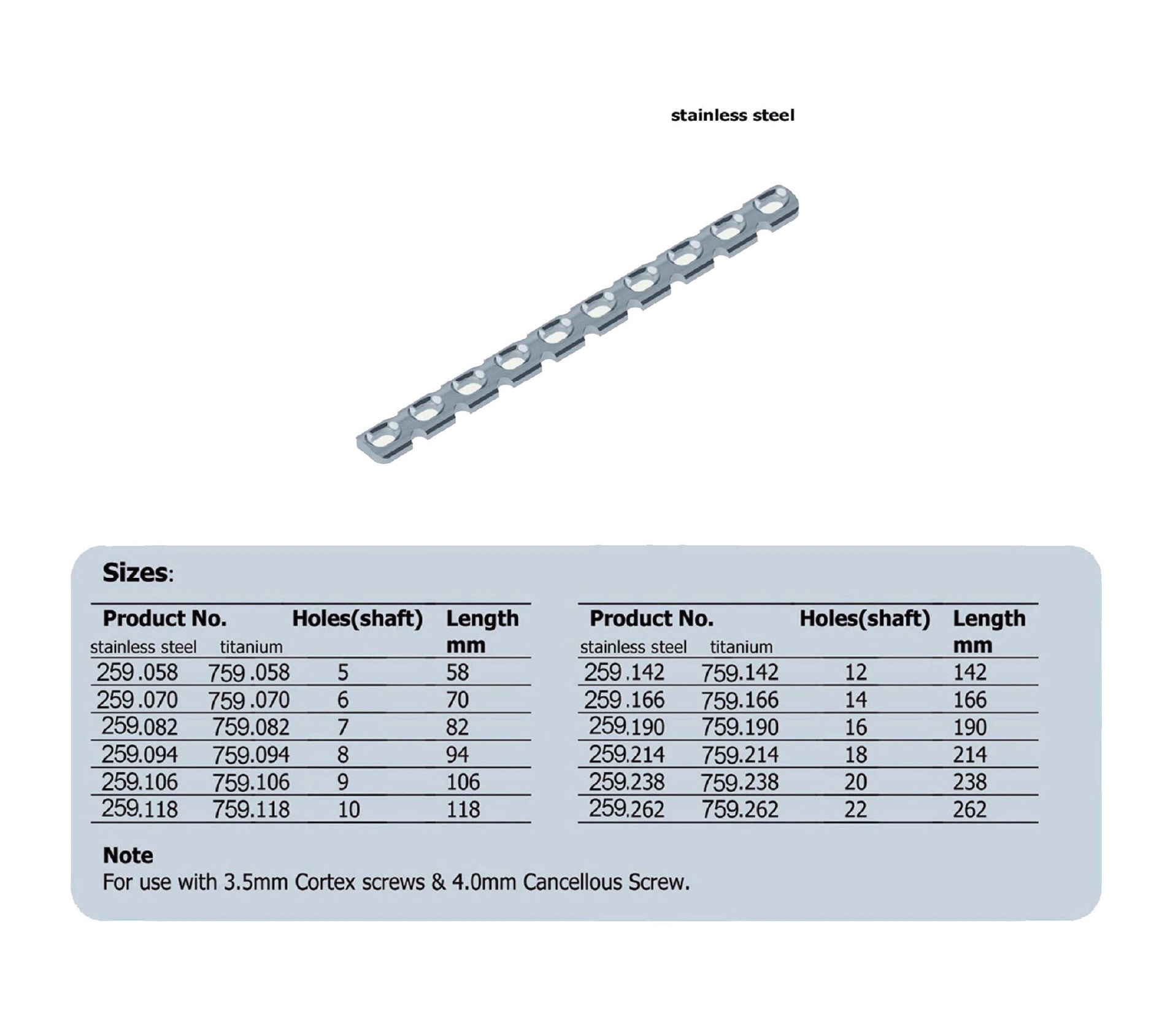 Reconstruction Plate 3.5, straight in Stainless steel, (20 ITEMS PER LOT)