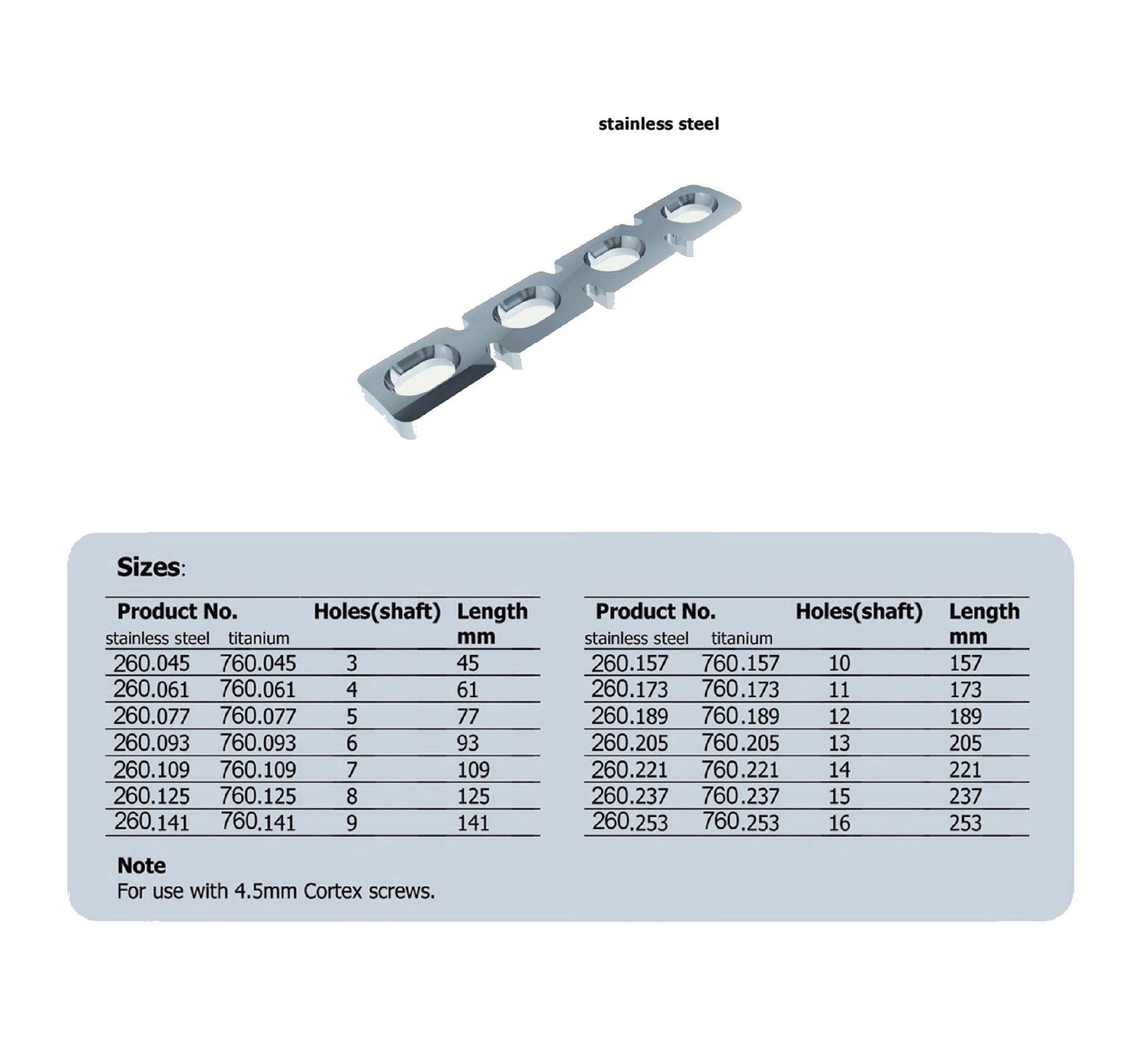 Reconstruction Plate 4.5, straight in Stainless steel, (20 ITEMS PER LOT)