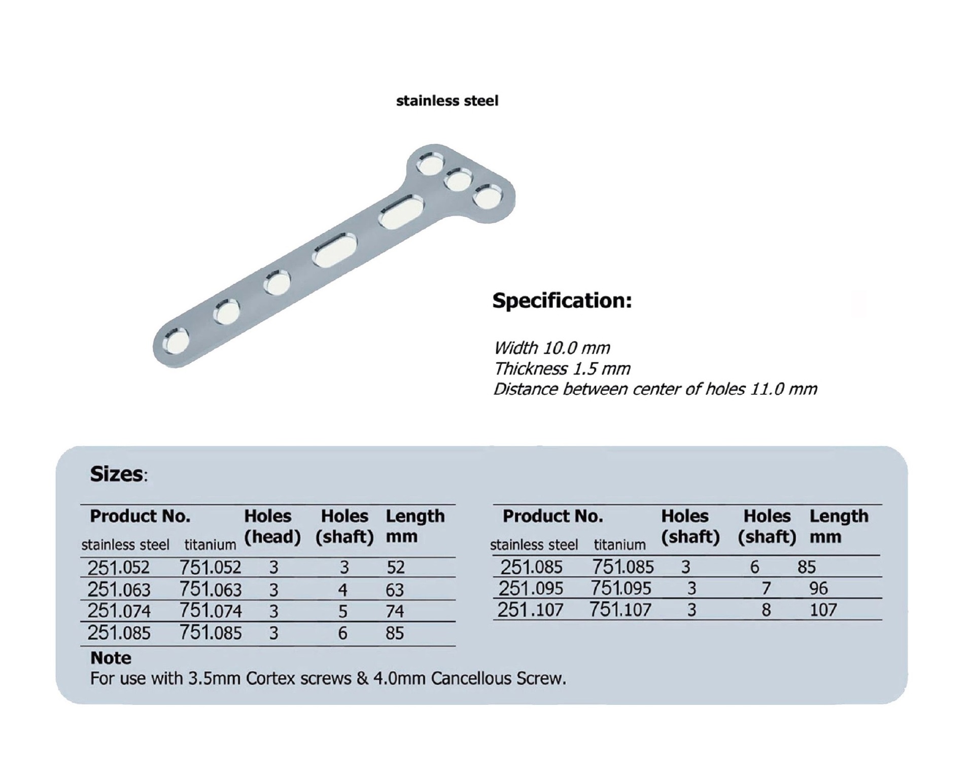 T-Plate 3.5,Oblique-angled in Stainless steel, (20 ITEMS PER LOT)