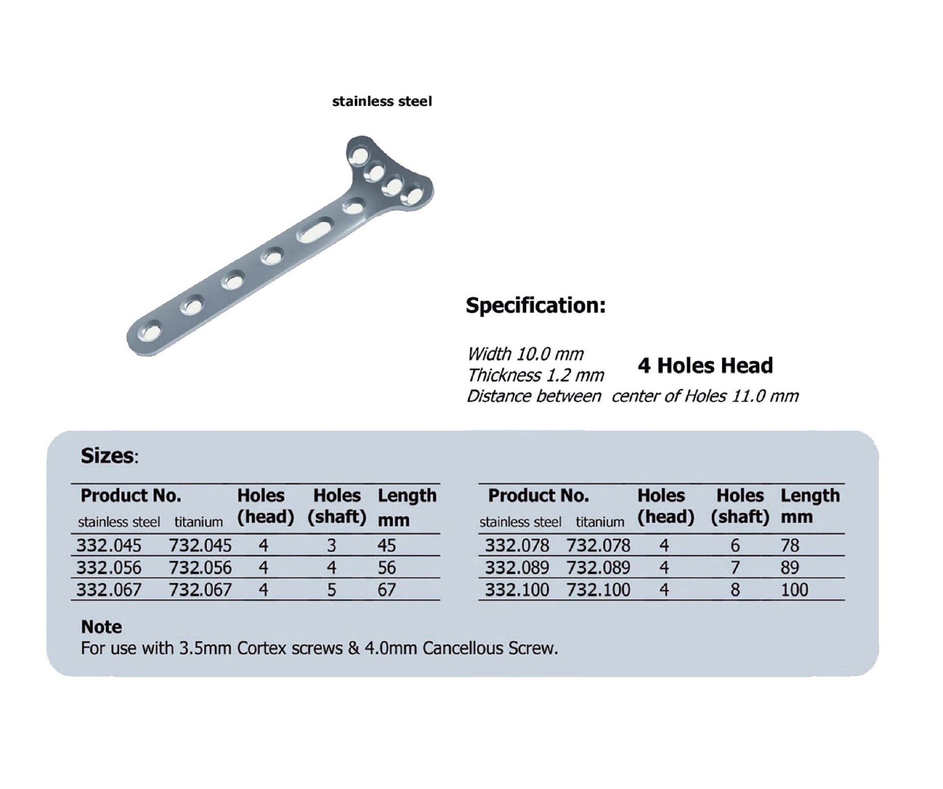 T-Plate 3.5, right-angled, 4 Holes Head in Stainless steel, (20 ITEMS PER LOT)