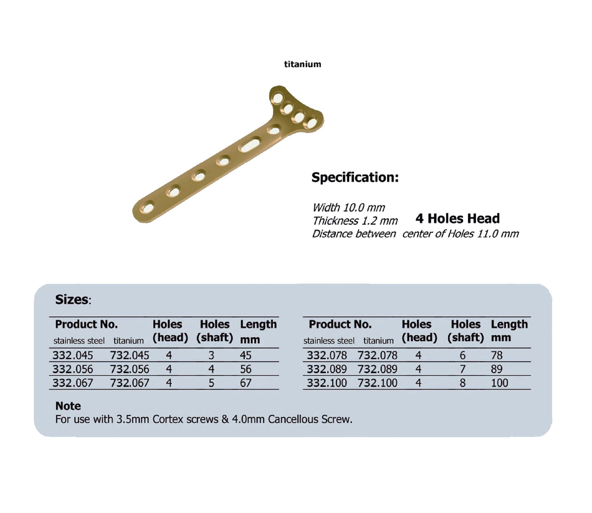 T-Plate 3.5 right-angled, 4 Holes Head in Titanium (20 ITEMS PER LOT)