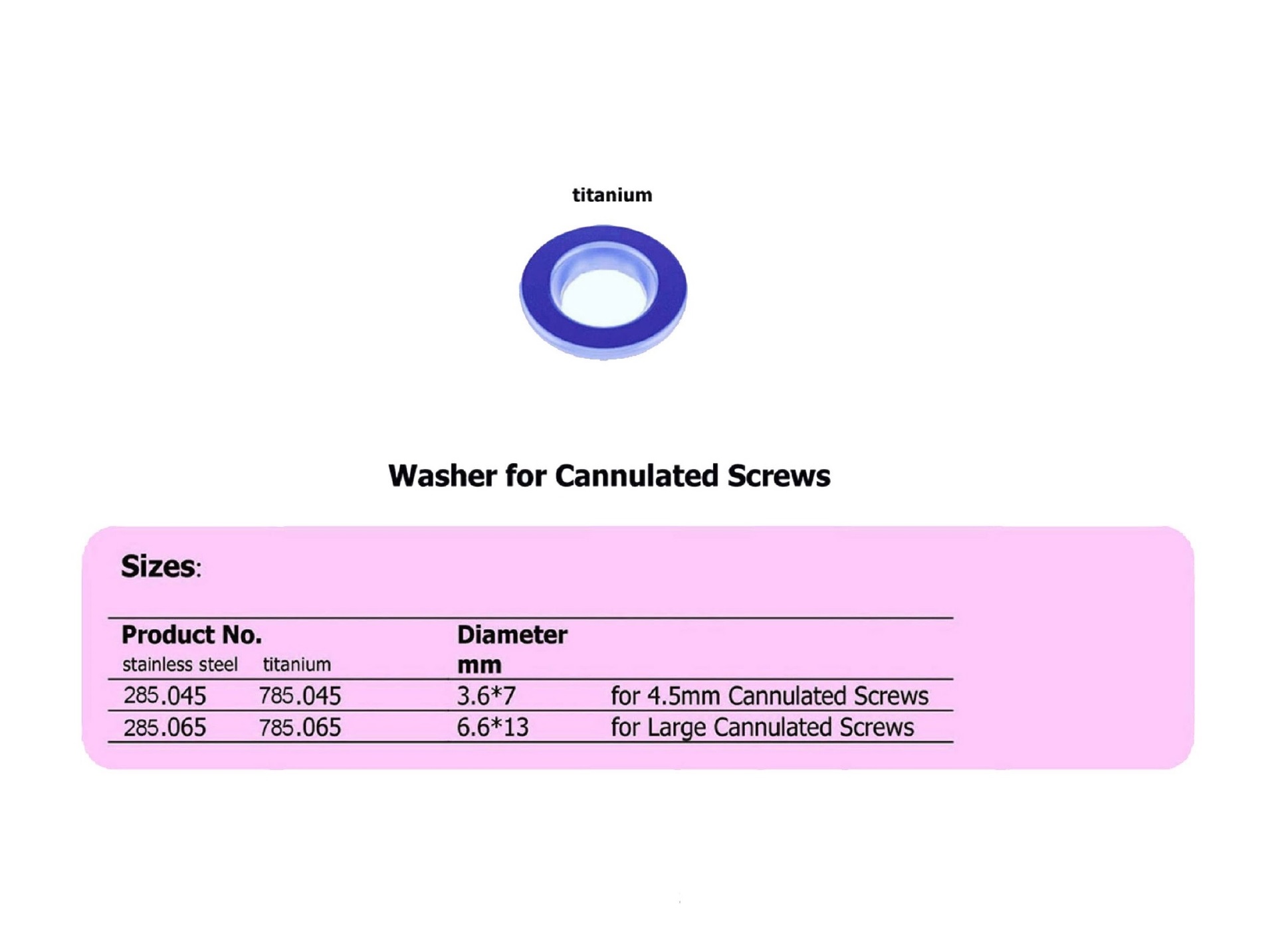 Washer for Cannulated Screws in Titanium, (100 ITEMS PER LOT)