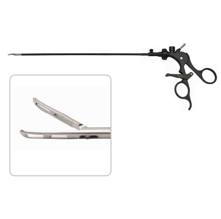 MÜNCHEN STEEL®LAPAROSCOPIC INTESTINAL GRASPING FORCEPS, SINGLE ACTION, REUSABLE, RATCHETED