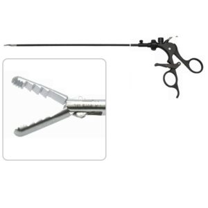 MÜNCHEN STEEL®LAPAROSCOPIC RETROGRADE TEETH GRASPING FORCEPS, RATCHETED, REUSABLE