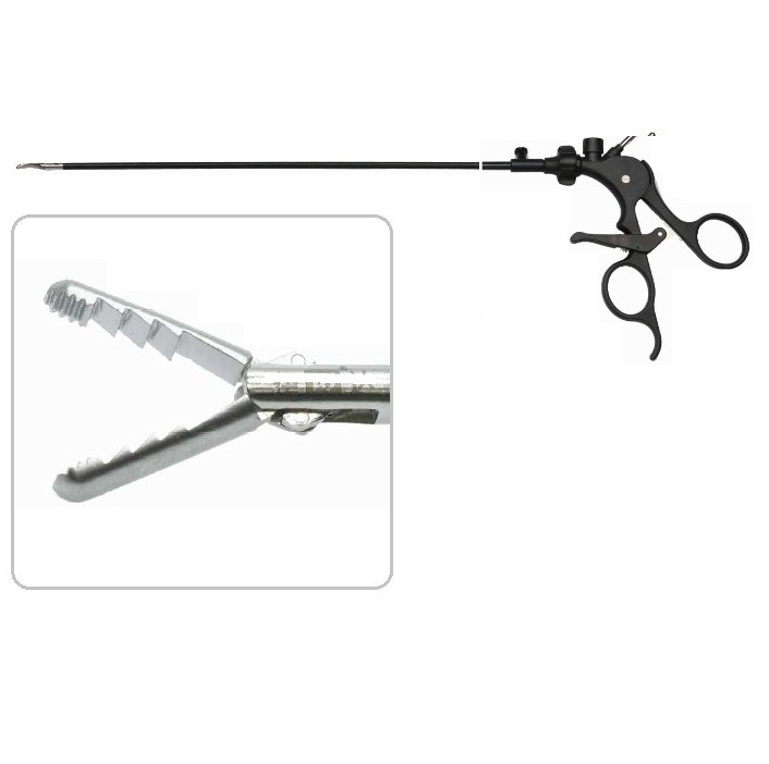 MÜNCHEN STEEL®LAPAROSCOPIC RETROGRADE TEETH GRASPING FORCEPS, RATCHETED, REUSABLE