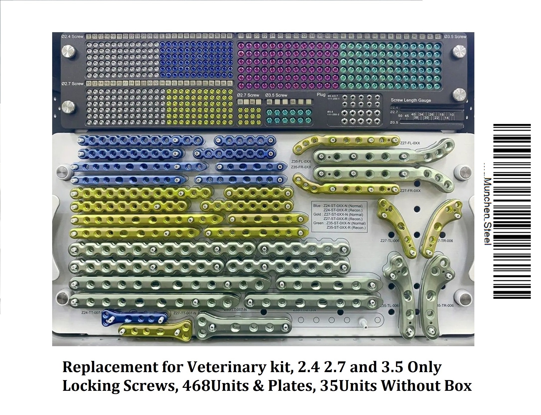Replacement for Veterinary kit, 2.4 2.7 and 3.5 Only Locking Screws, 468Units & Plates, 35Units Without Box