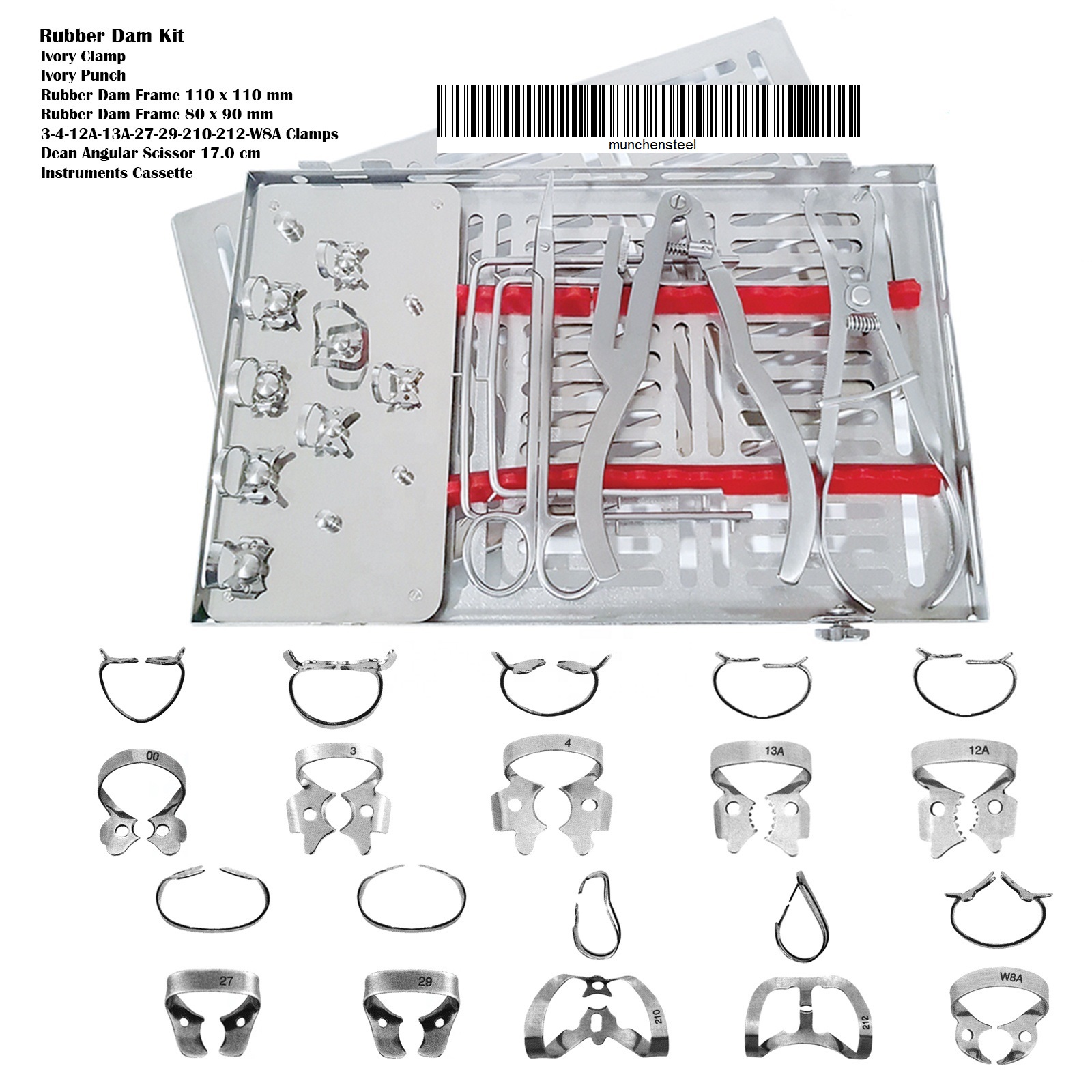 Endodontic Rubber Dam Kit, Dental Rubber Dam Plier & Clamps Tray