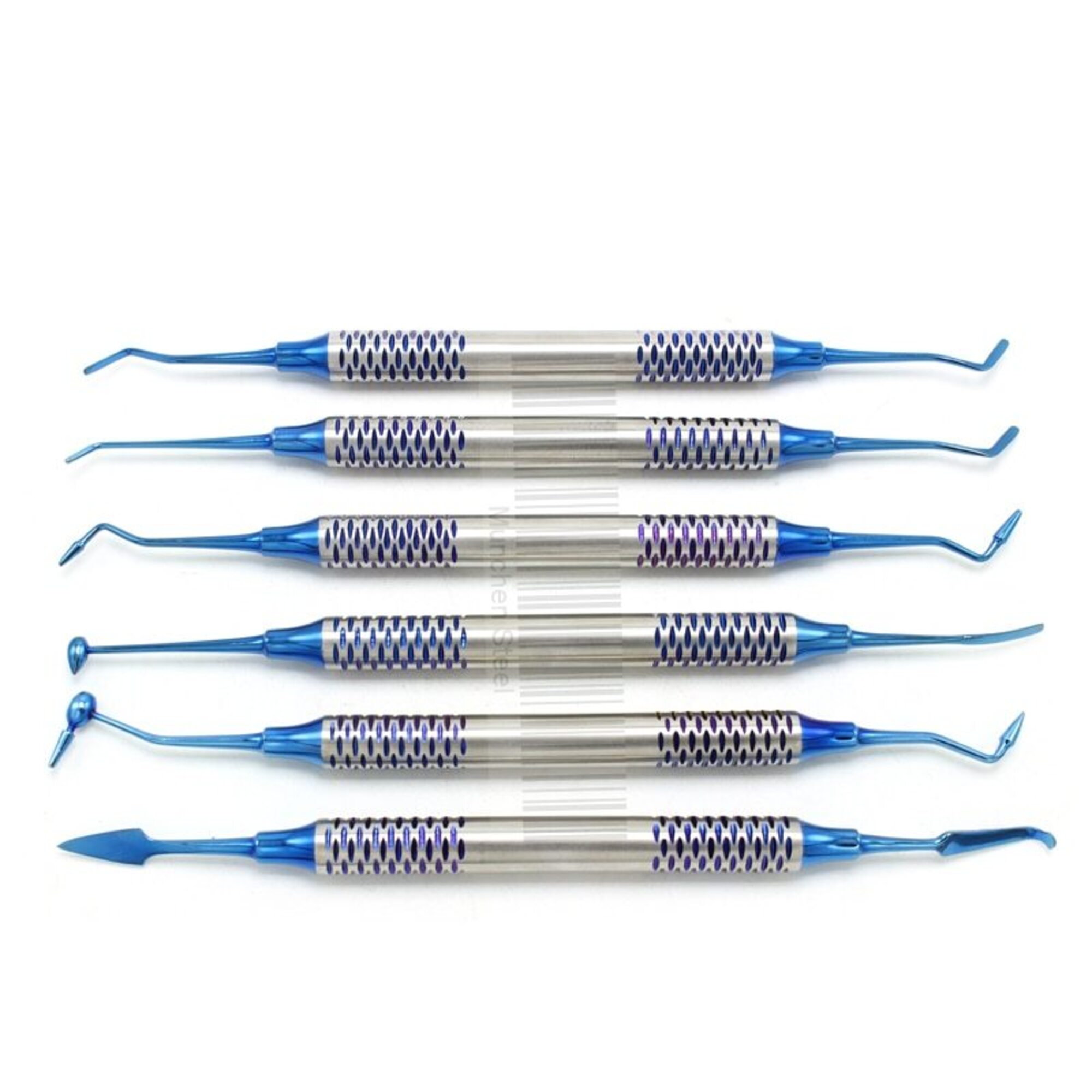 Dental Composite Resin Filling Spatula, (Blue Titanium Coating), 6 Units/ Per Set, (4 ITEMS PER LOT)