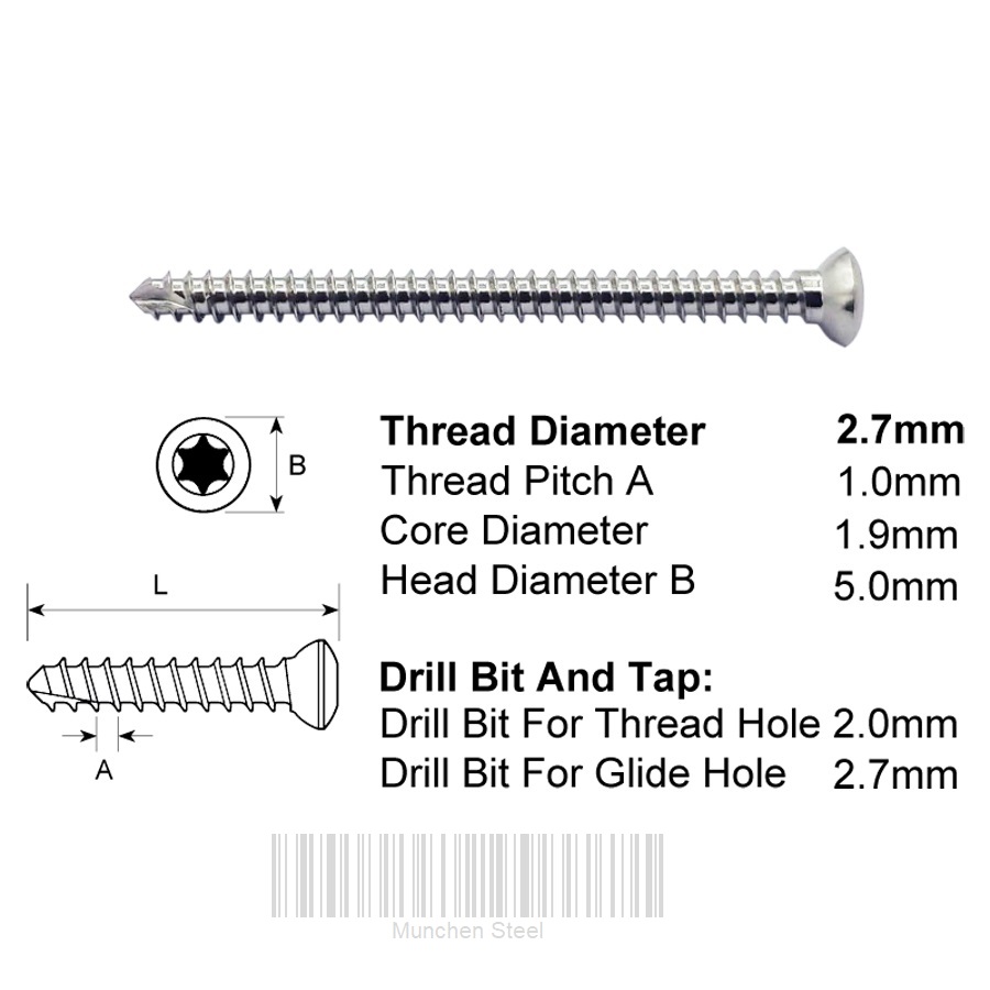 2.7mm Cortex Self Tapping Screws Stainless steel, (100 ITEMS PER LOT) - Image 2