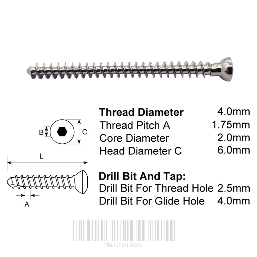 4.0mm Cancellous Screws-Full Thread Stainless steel, (100 ITEMS PER LOT) - Image 2