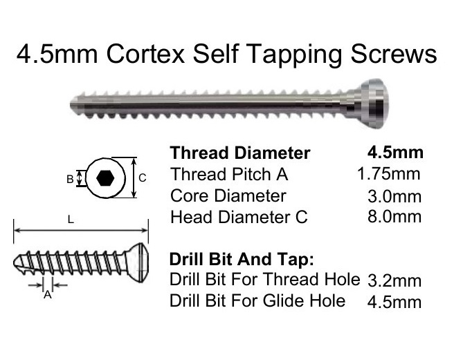 4.5mm Cortex Self Tapping Screws Stainless steel, (100 ITEMS PER LOT) - Image 2