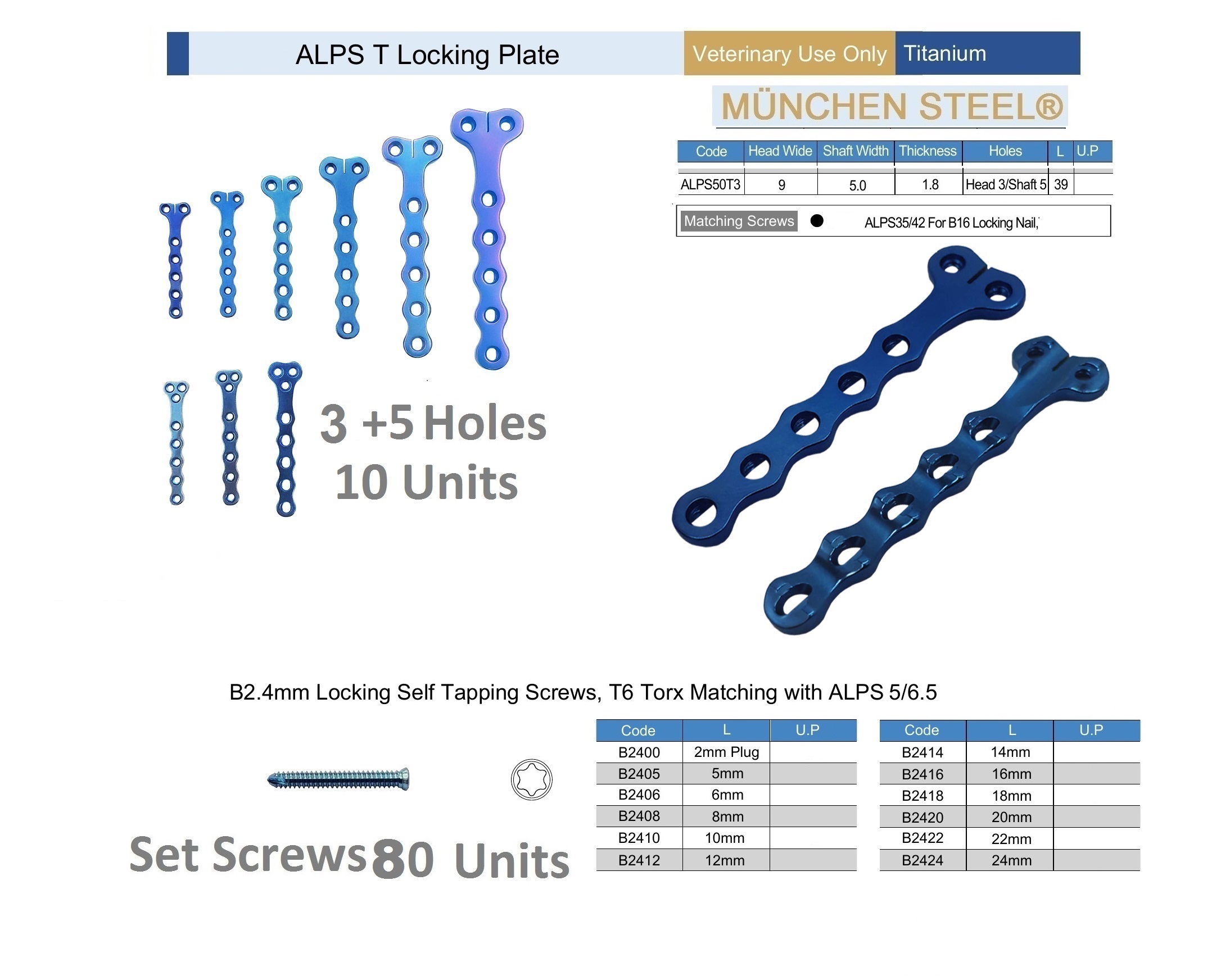 Alps-T-Locking-Plate-10-Units-3+5-Holes-Thickness-1.8mm-and-80-Units-Screws-Set-in-Titanium - Image 3