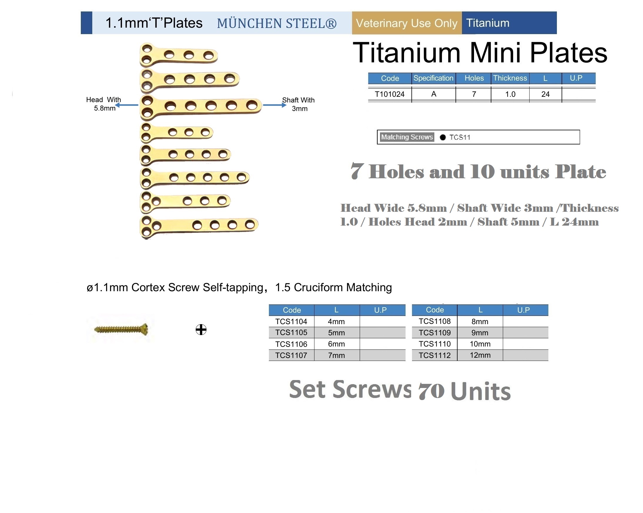 T-Plate-Mini-10-Units-2+5-Holes-Thickness-1.0mm-Length-24-and-70-Units-Screws-Set - Image 2